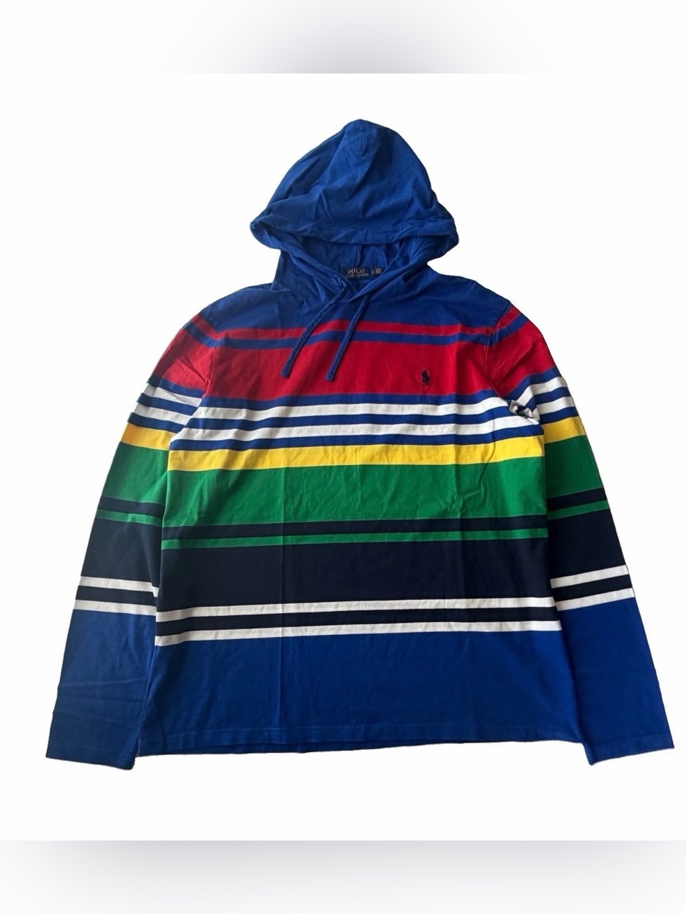 Polo by Ralph Lauren Blue Red Green Striped Hooded Sweater